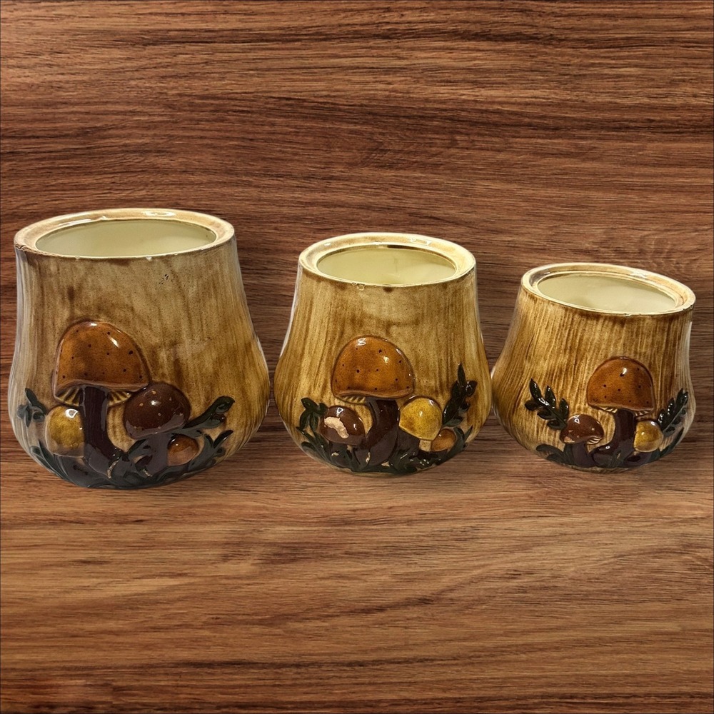 Vintage Warner's Novelty Mushroom Canisters Set of 3 Kitchen Decor Cottagecore‎